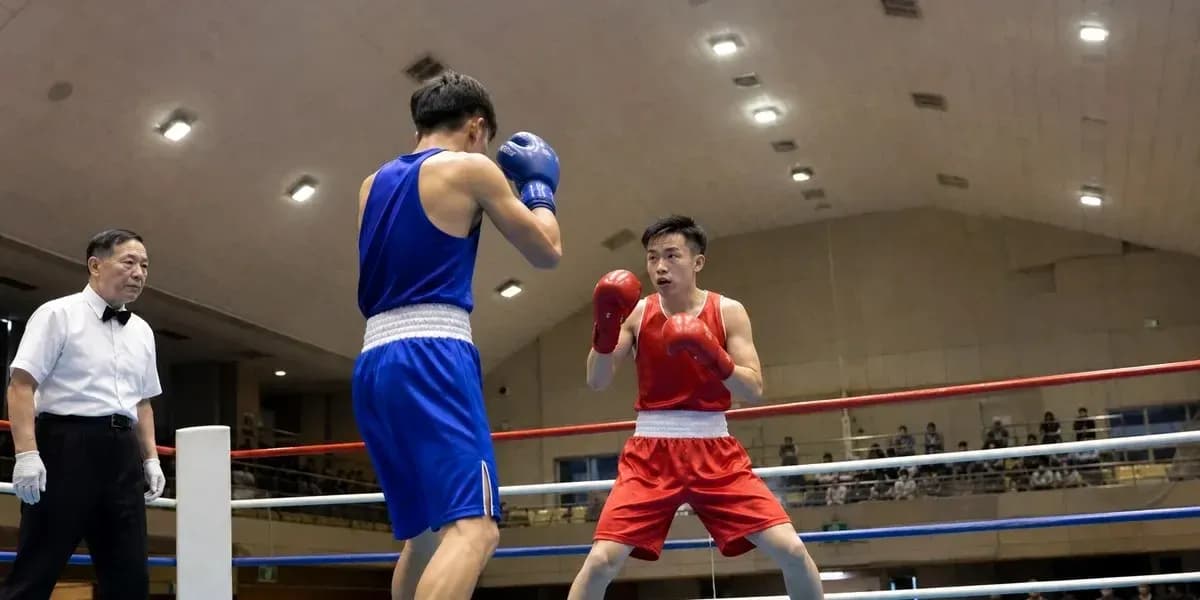 Boxeadores en combate en el ring de boxeo Boxeadores en combate en el ring de boxeo