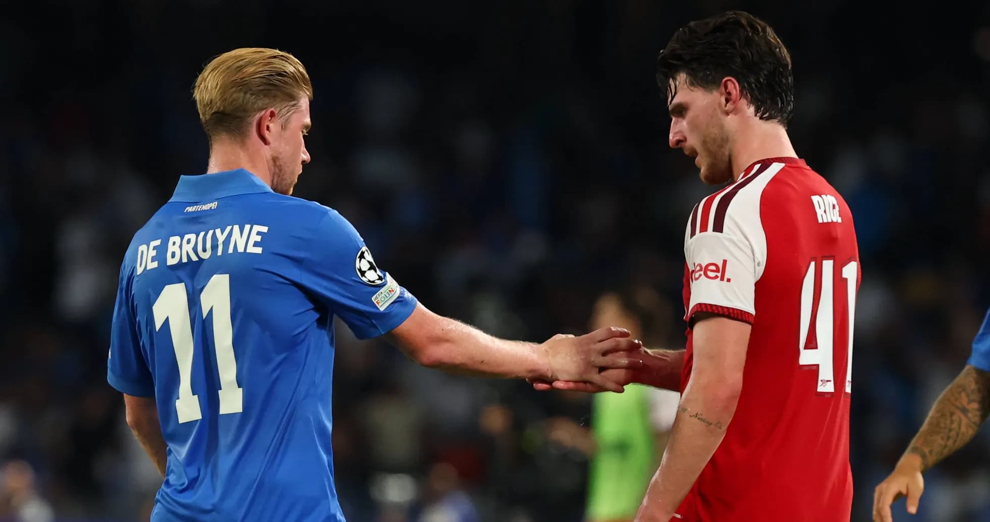 De Bruyne y Rice saludándose tras el partido De Bruyne y Rice saludándose tras el partido