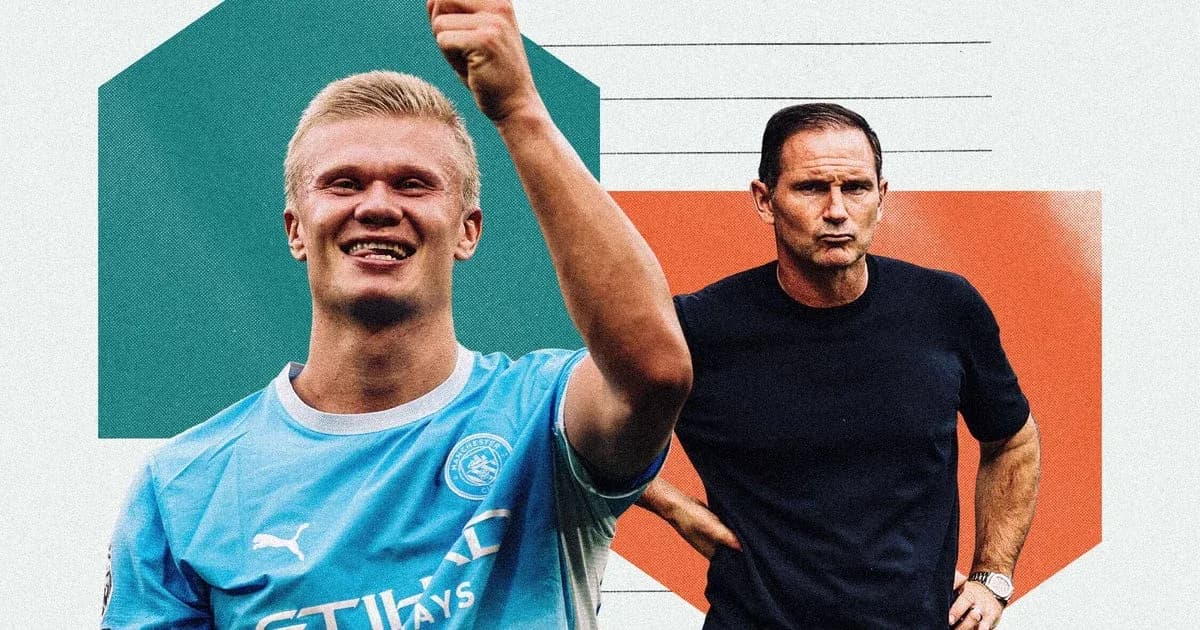 Erling Haaland sonriente y Frank Lampard pensativo Erling Haaland sonriente y Frank Lampard pensativo
