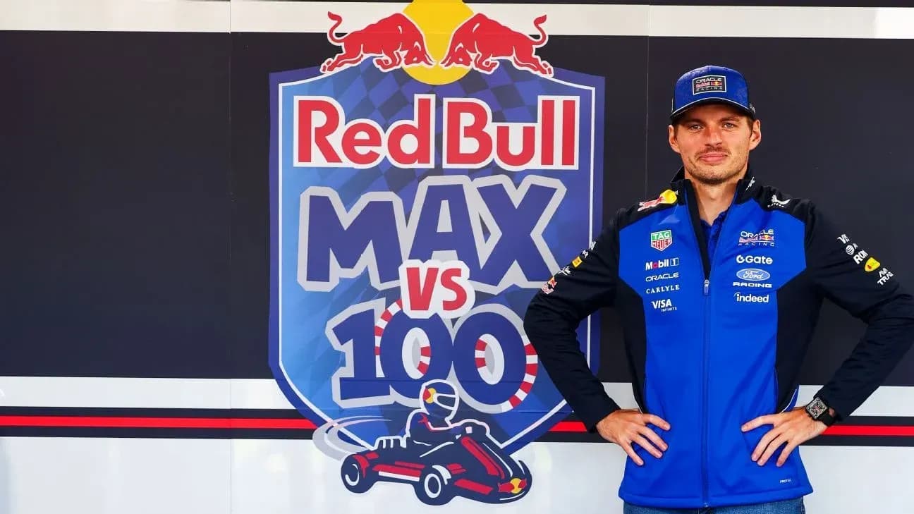 Piloto posando frente a fondo de Red Bull Piloto posando frente a fondo de Red Bull