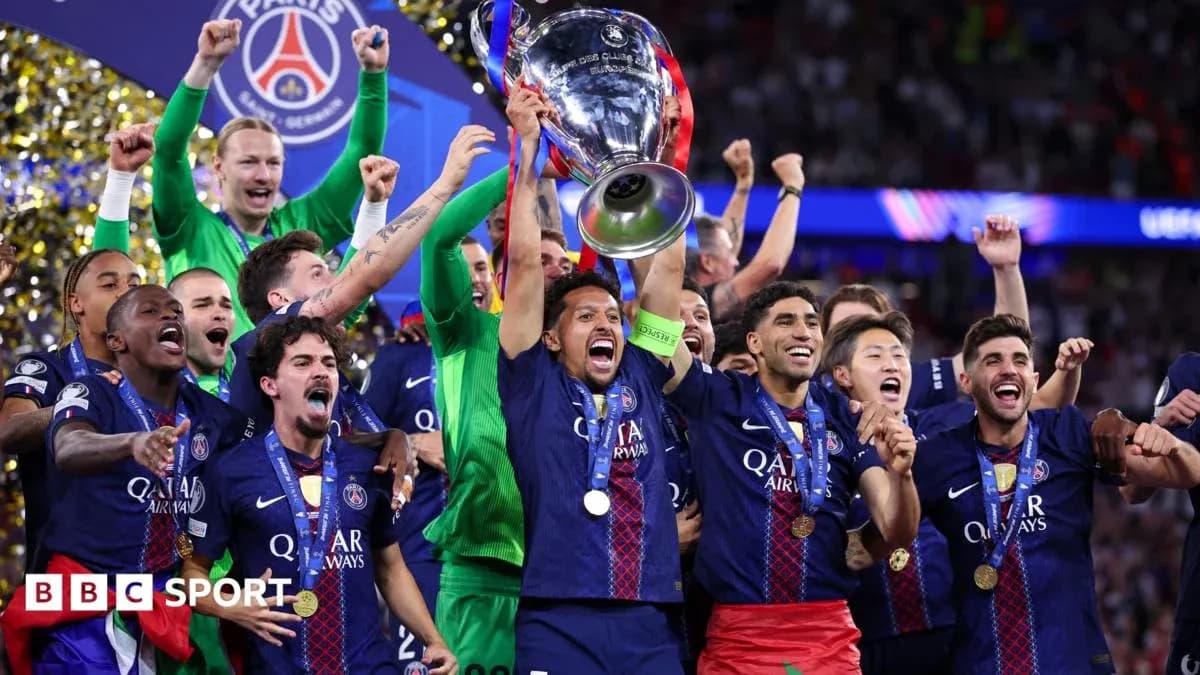 Jugadores del PSG celebrando la victoria de la Champions Jugadores del PSG celebrando la victoria de la Champions