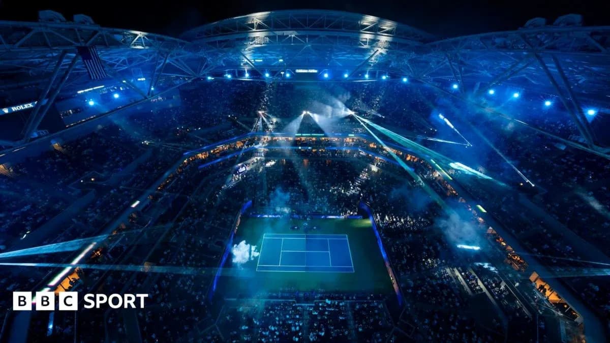 Vista aérea del estadio durante un evento de tenis Vista aérea del estadio durante un evento de tenis